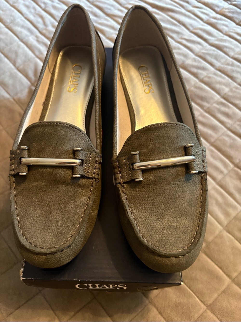 Chaps grey Suede Slip-On Loafers with Silver Bit. 8.5